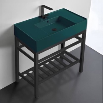 Console Bathroom Sink Green Console Sink With Matte Black Base, Modern, 32